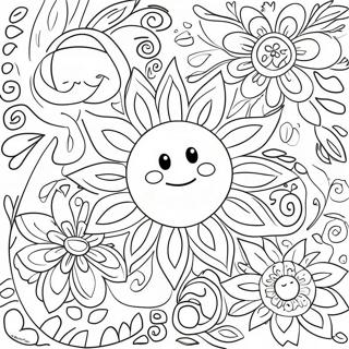 Fargglad Hippie Sol Med Blommor Malarbild 43074-34042