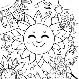 Fargglad Hippie Sol Med Blommor Malarbild 43074-34043