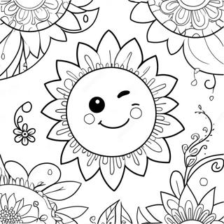 Fargglad Hippie Sol Med Blommor Malarbild 43074-34044