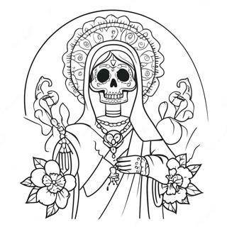 Fargglad Santa Muerte Med Blommor Malarbild 45734-36160