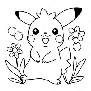 Glad Flicka Pikachu Med Blommor Malarbild 51774-40961