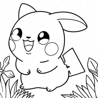 Glad Flicka Pikachu Med Blommor Malarbild 51774-40963