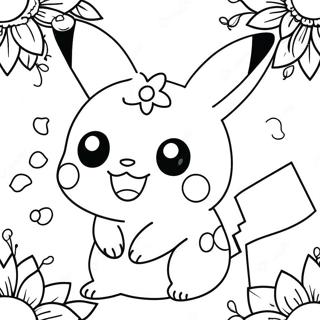 Glad Flicka Pikachu Med Blommor Malarbild 51774-40964