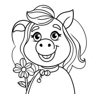 Elegant Miss Piggy Med En Blomma Malarbild 59154-46810